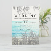 Silver Palm elegante Beach Foto Hochzeit Einladung (Stehend Vorderseite)