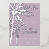 Silver Palm Trees Beach Hochzeit Folieneinladung (Vorderseite)