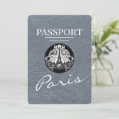 Silver Paris Passport Save the Date (Stehend Vorderseite)
