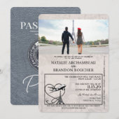 Silver Paris Passport Wedding Einladung (Vorne/Hinten)