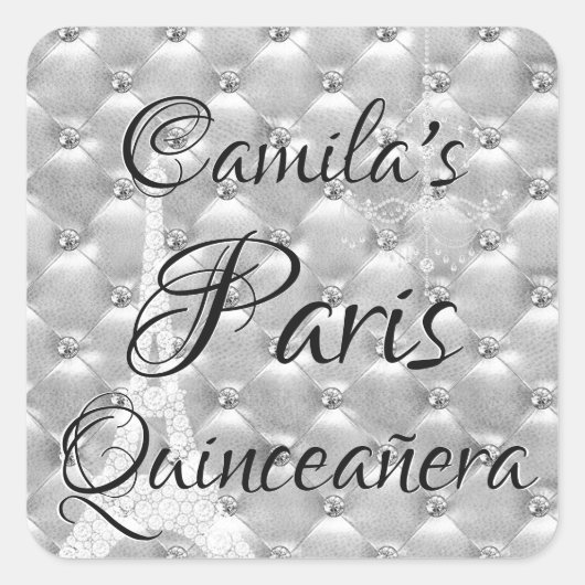 Silver Paris Quinceañera Celebration Quadratischer Aufkleber (Vorderseite)