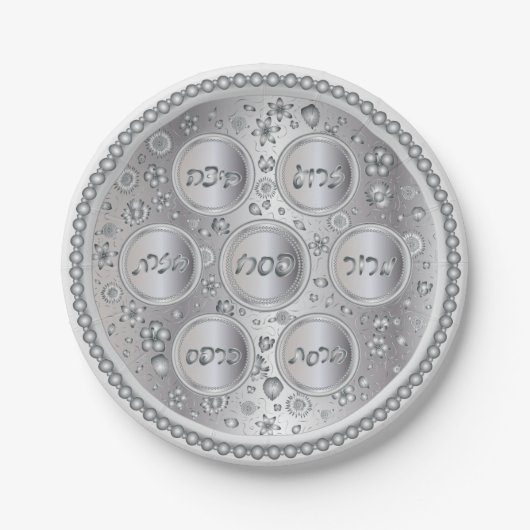 Silver Passover Seder Plate - Paper Tellers Pappteller (Vorderseite)