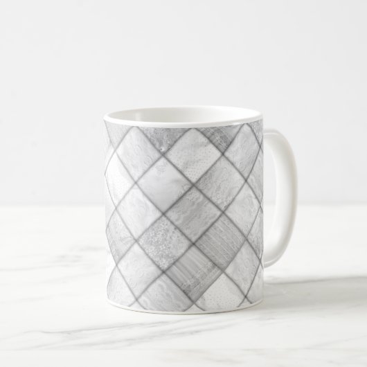 Silver Patchwork Look Quilt Muster Kaffeetasse (VorderseiteRechts)