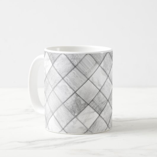 Silver Patchwork Look Quilt Muster Kaffeetasse (Vorderseite Links)