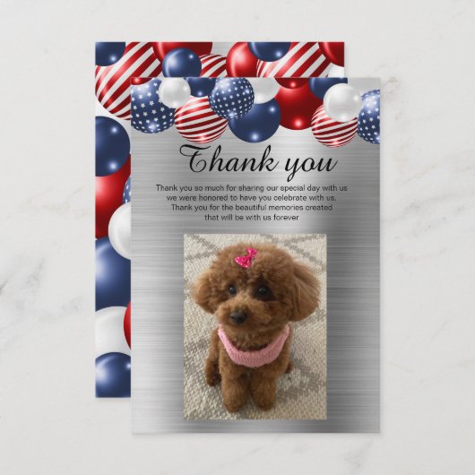 SILVER PATRIOTIC BALLOON DANKE EINLADUNG (Vorne/Hinten)