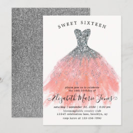 Silver Peach Glitzer Kleid Sweet 16. Geburtstag Einladung