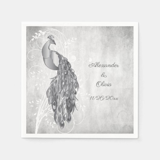 Silver Peacock Brautparty Napkins Serviette (Vorderseite)