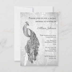 Silver Peacock Bridal Dusche Einladung