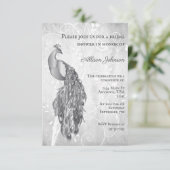 Silver Peacock Bridal Dusche Einladung (Stehend Vorderseite)