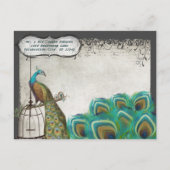 Silver Peacock Feathers Birdcage Save the Date Ankündigungspostkarte (Rückseite)
