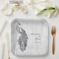 Silver Peacock Polterabend Paper-Teller