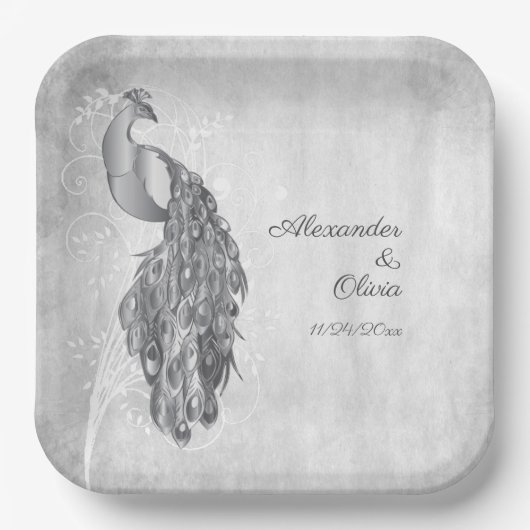 Silver Peacock Polterabend Paper-Teller Pappteller (Vorderseite)
