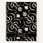 Silver Pearl Floral Damask Sonnenblume Klasse Schw Notizblock (Vorderseite)