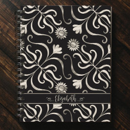 Silver Pearl Floral Damask Sonnenblume Klasse Schw Notizblock