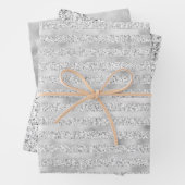 Silver Pearl Glam Glitzer Streifen Geschenkpapier Set (Beispiel)