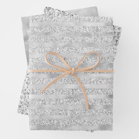 Silver Pearl Glam Glitzer Streifen Geschenkpapier Set (Beispiel)