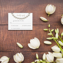 Silver Pearl Necklace Wedding RSVP Card Dankeskarte