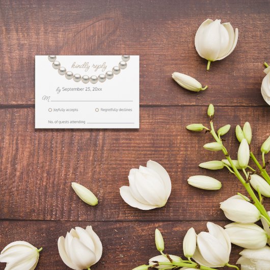 Silver Pearl Necklace Wedding RSVP Card Dankeskarte