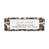 Silver Peony Black Damask Rücksendeadressen-Aufkle (Vorne)