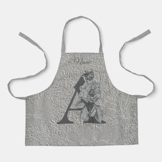 Silver Peony Elegant Monogram Initial A Name Apro Schürze (Vorderseite)