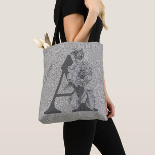 Silver Peony Elegant Monogram Initial A Name Tasch Tasche