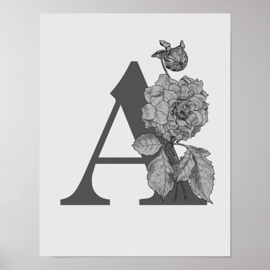 Silver Peony Elegant Monogram Initial A Poster (Vorne)