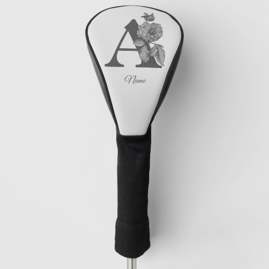 Silver Peony Elegant Monogram Initial A Your Name Golf Headcover (Vorderseite)