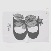 Silver Peony Elegant Monogram Initial B Ihr Name Golfhandtuch (Horizontal)