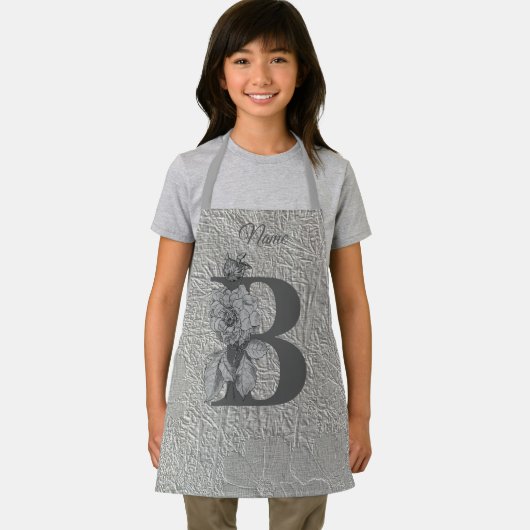 Silver Peony Elegant Monogram Initial B Name Schürze (Insitu)