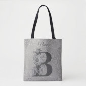Silver Peony Elegant Monogram Initial B Name Tasche (Vorderseite)