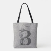 Silver Peony Elegant Monogram Initial B Name Tasche (Rückseite)
