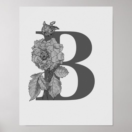 Silver Peony Elegant Monogram Initial B Poster (Vorne)