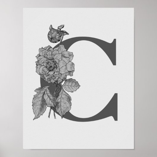 Silver Peony Elegant Monogram Initial C Poster (Vorne)