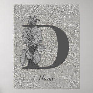 Silver Peony Elegant Monogram Initial D Your Name Poster