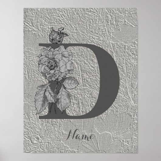 Silver Peony Elegant Monogram Initial D Your Name Poster (Vorne)