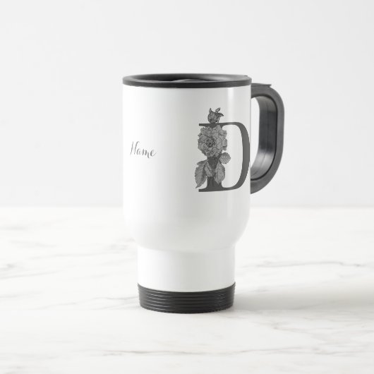 Silver Peony Elegant Monogram Initial D Your Name Reisebecher (VorderseiteRechts)