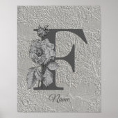 Silver Peony Elegant Monogram Initial F Your Name Poster (Vorne)