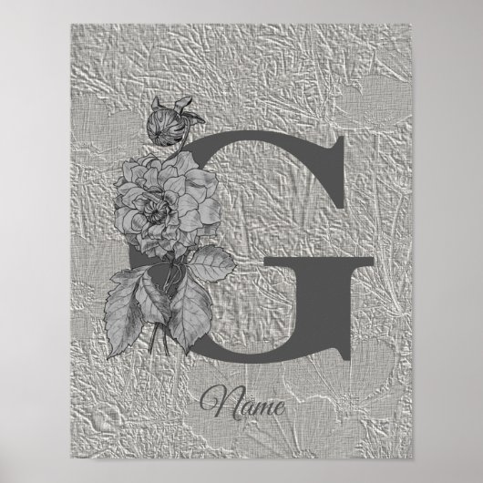 Silver Peony Elegant Monogram Initial G Your Name Poster (Vorne)
