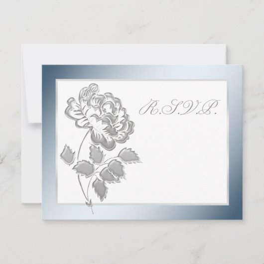 Silver Peony on White mit Blue Repcard Einladung (Vorderseite)