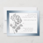 Silver Peony on White mit Blue Repcard Einladung (Rückseite)