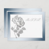 Silver Peony on White mit Blue Repcard Einladung (Vorne/Hinten)