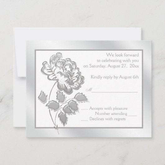 Silver Peony on White Repcard Einladung (Vorderseite)