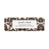 Silver Peony Vintag Black Damask Rücksendeadresse (Vorne)