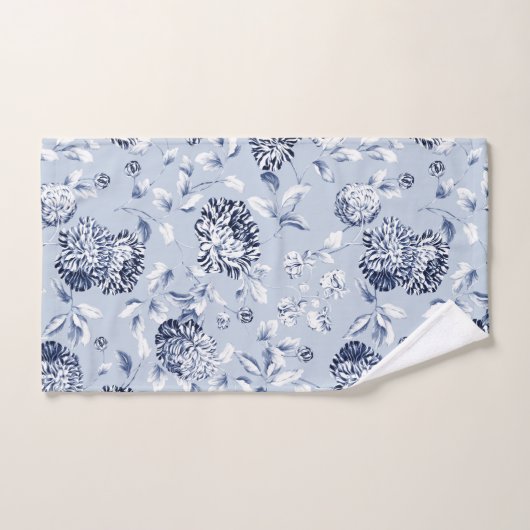 Silver & Periwinkle Blue Floral Toile Badhandtuch Set (Handtuch)