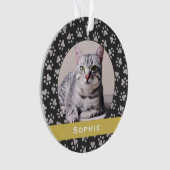 Silver Pet Paw Prints Gold Custom Cat Name Foto Ornament (Vorderseite)