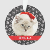Silver Pet Paw Prints Red Custom Cat Name Foto Ornament (Vorderseite)