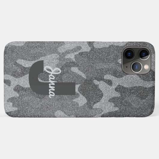 Silver & Pewter Camouflage Glitzer Mit Monogramm Case-Mate iPhone Hülle (Rückseite (Horizontal))