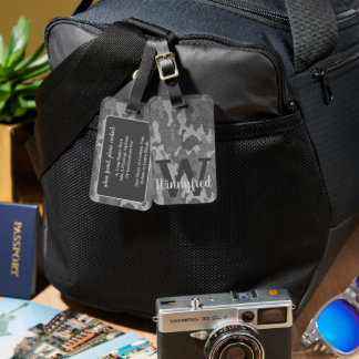 Silver & Pewter Camouflage Glitzer Mit Monogramm Gepäckanhänger