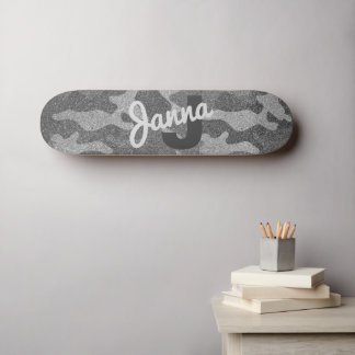 Silver & Pewter Camouflage Glitzer Mit Monogramm Skateboard