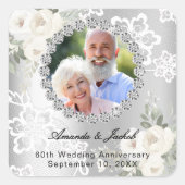Silver photo 60th diamond wedding anniversary quadratischer aufkleber (Vorderseite)
